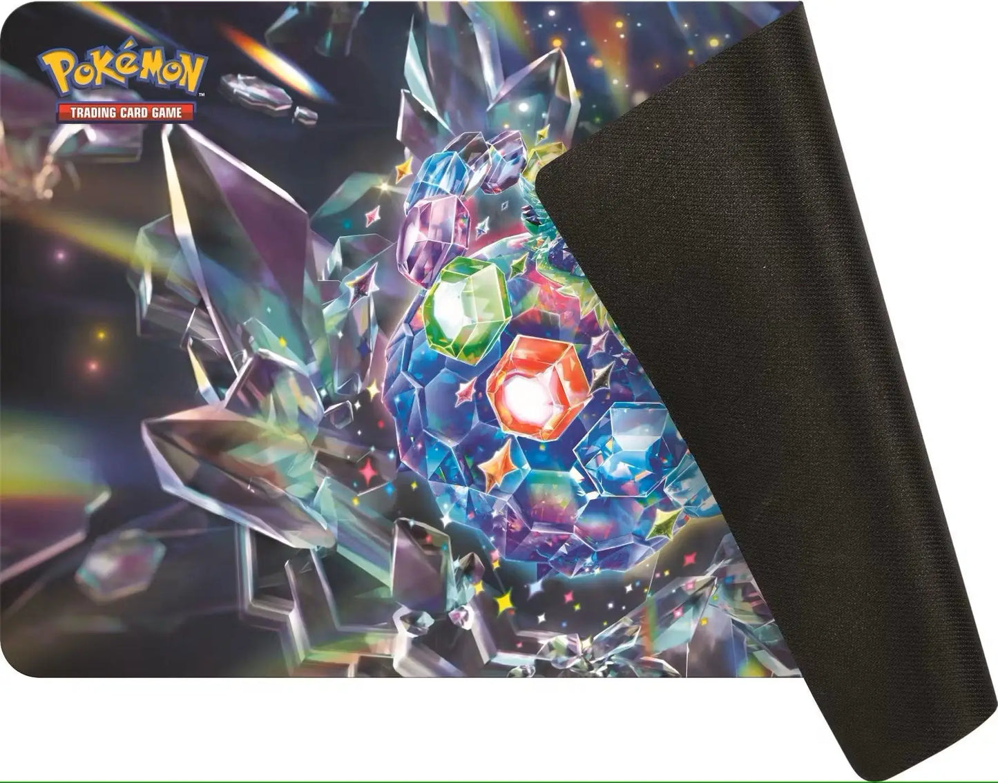 Pokemon-themed gaming mouse pad featuring a colorful crystalline design for the Ultra-Premium Collection Box