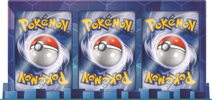 Three Pokémon trading card backs with iconic Pokeball design from Ultra-Premium Collection Box