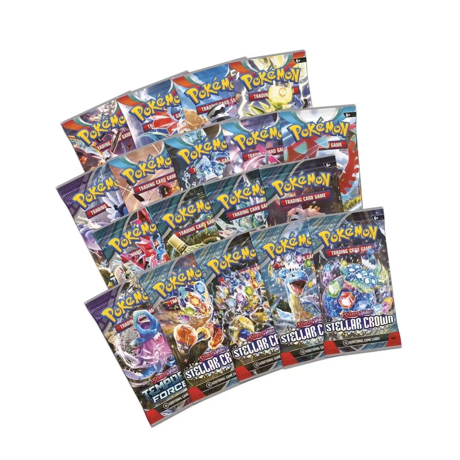 Collection of Pokémon trading card game booster packs in Pokémon Terapagos ex Ultra-Premium Collection Box with foil promo card