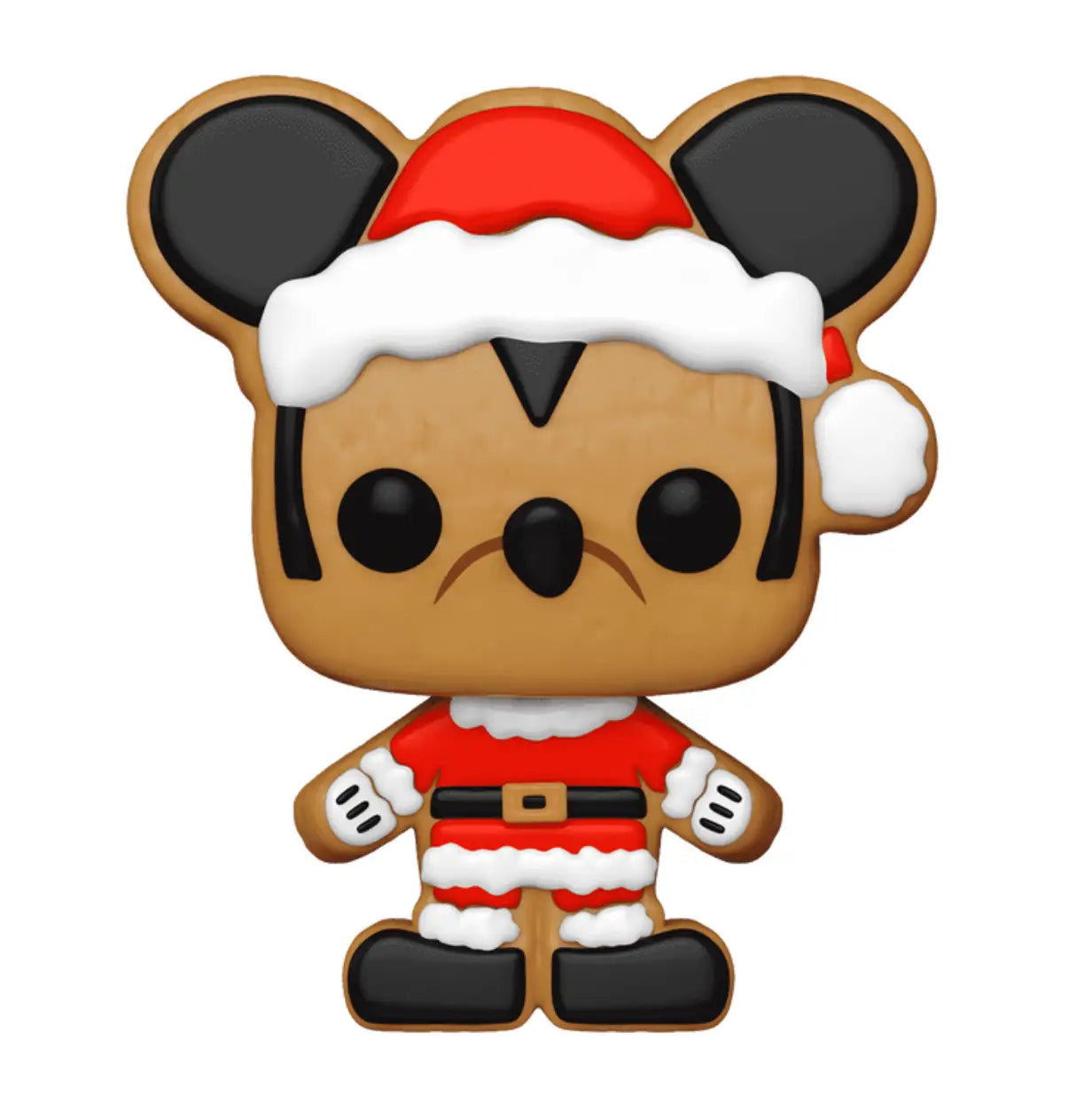 Cartoon Mickey Mouse gingerbread cookie in Santa outfit for POP! Disney Holiday collectibles