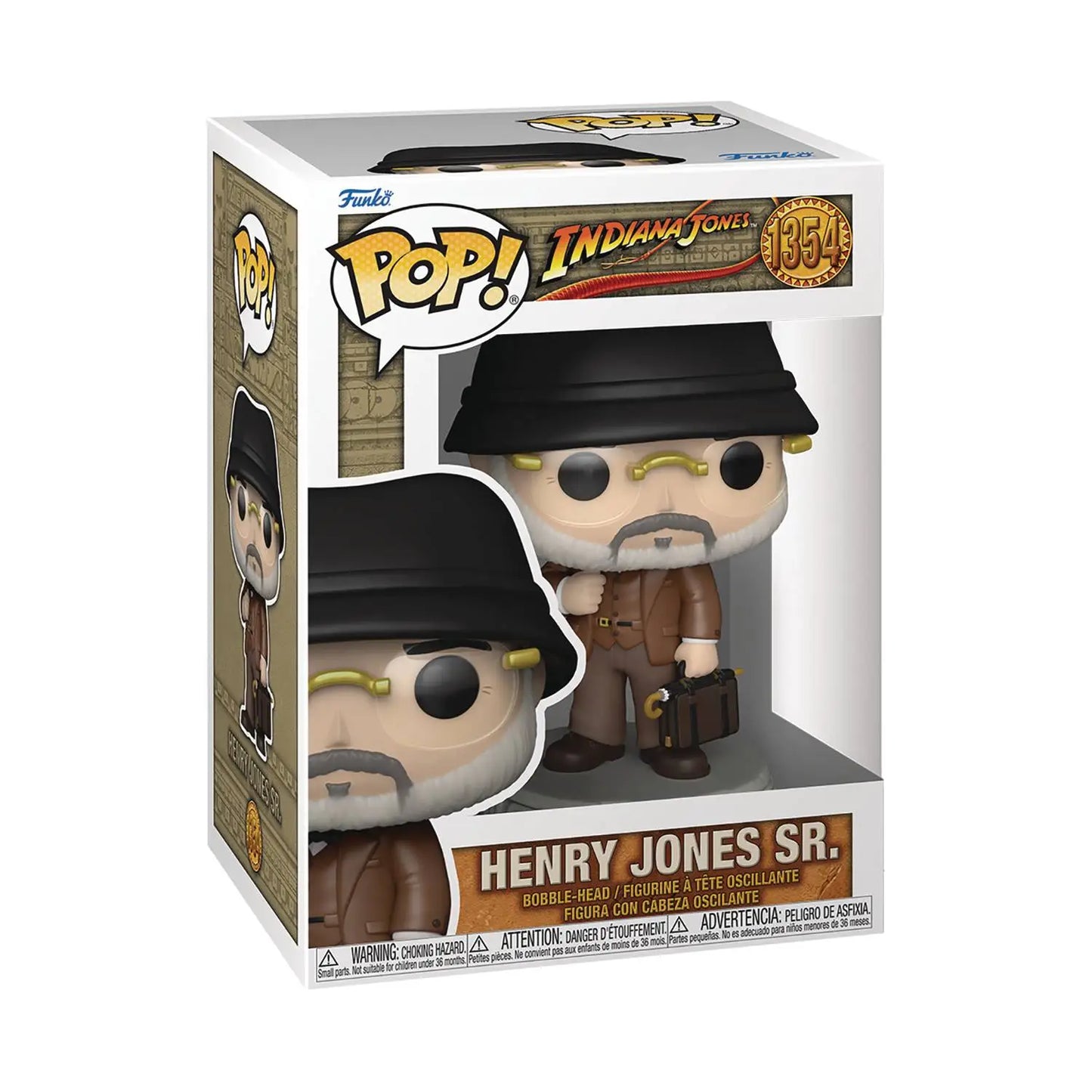 Funko Pop vinyl figure of Henry Jones from Indiana Jones in brown suit and black hat