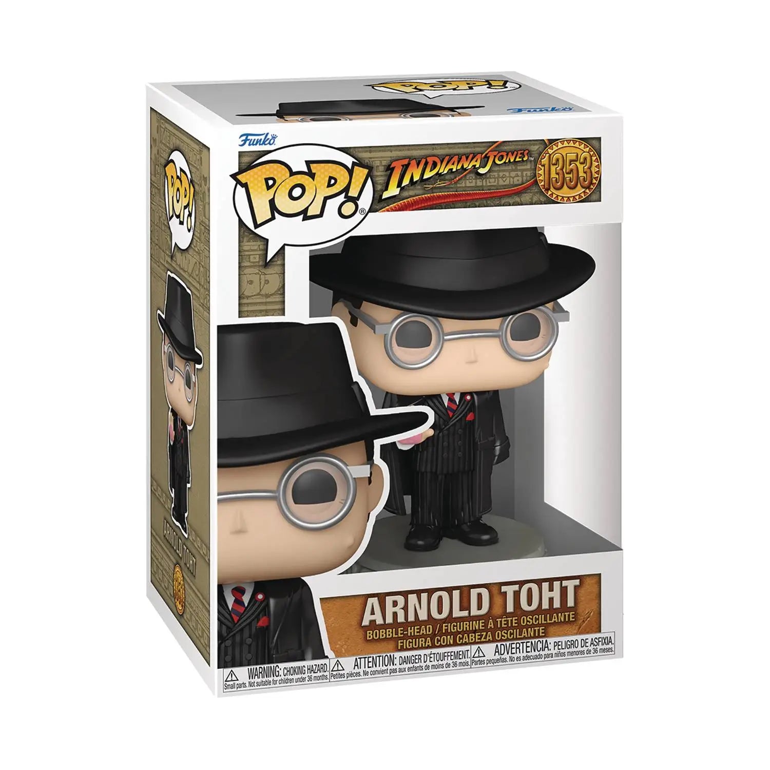 Funko Pop vinyl figure of Arnold Toht from Indiana Jones with black hat and glasses