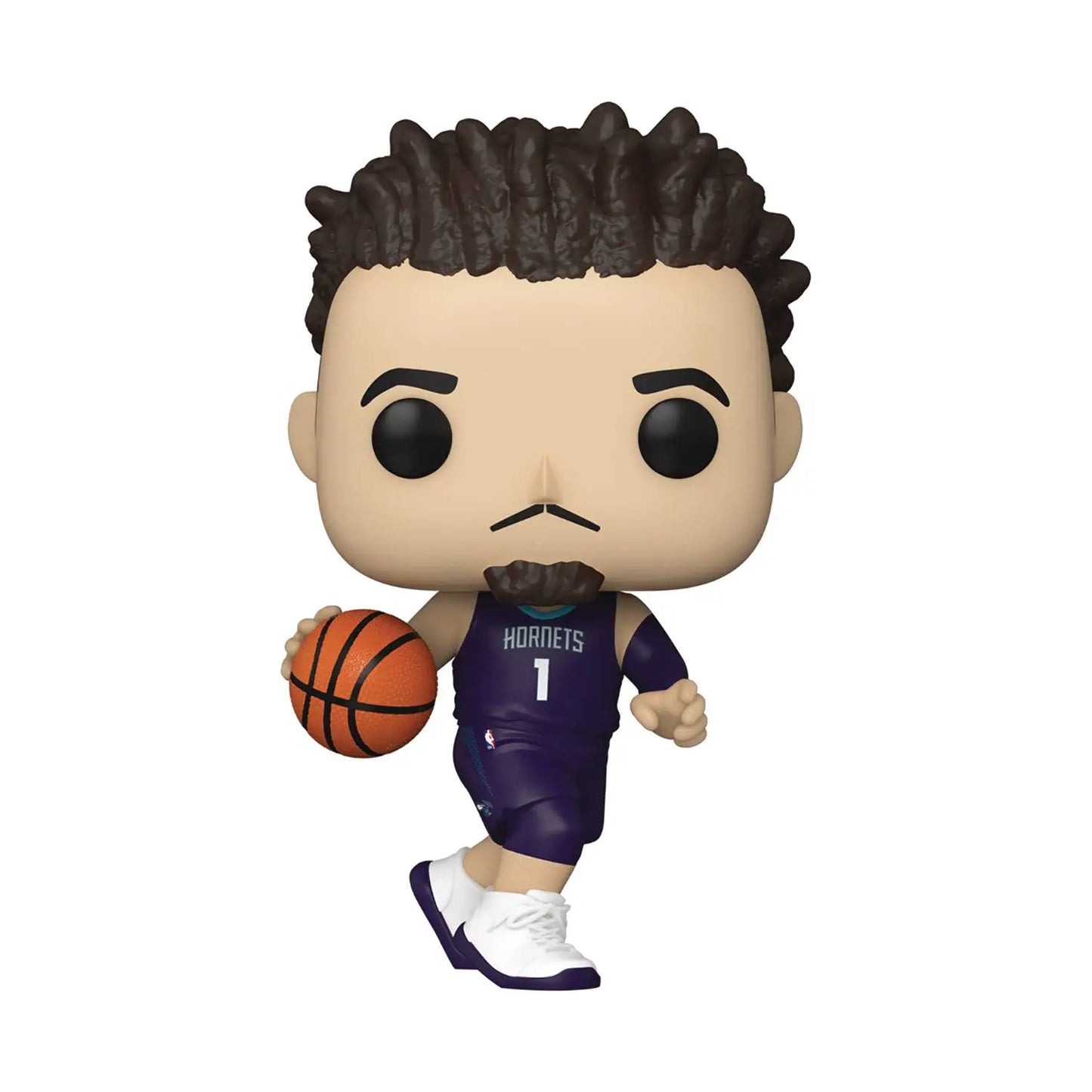 Funko Pop figure of LaMelo Ball dribbling for Charlotte Hornets trading cards collection