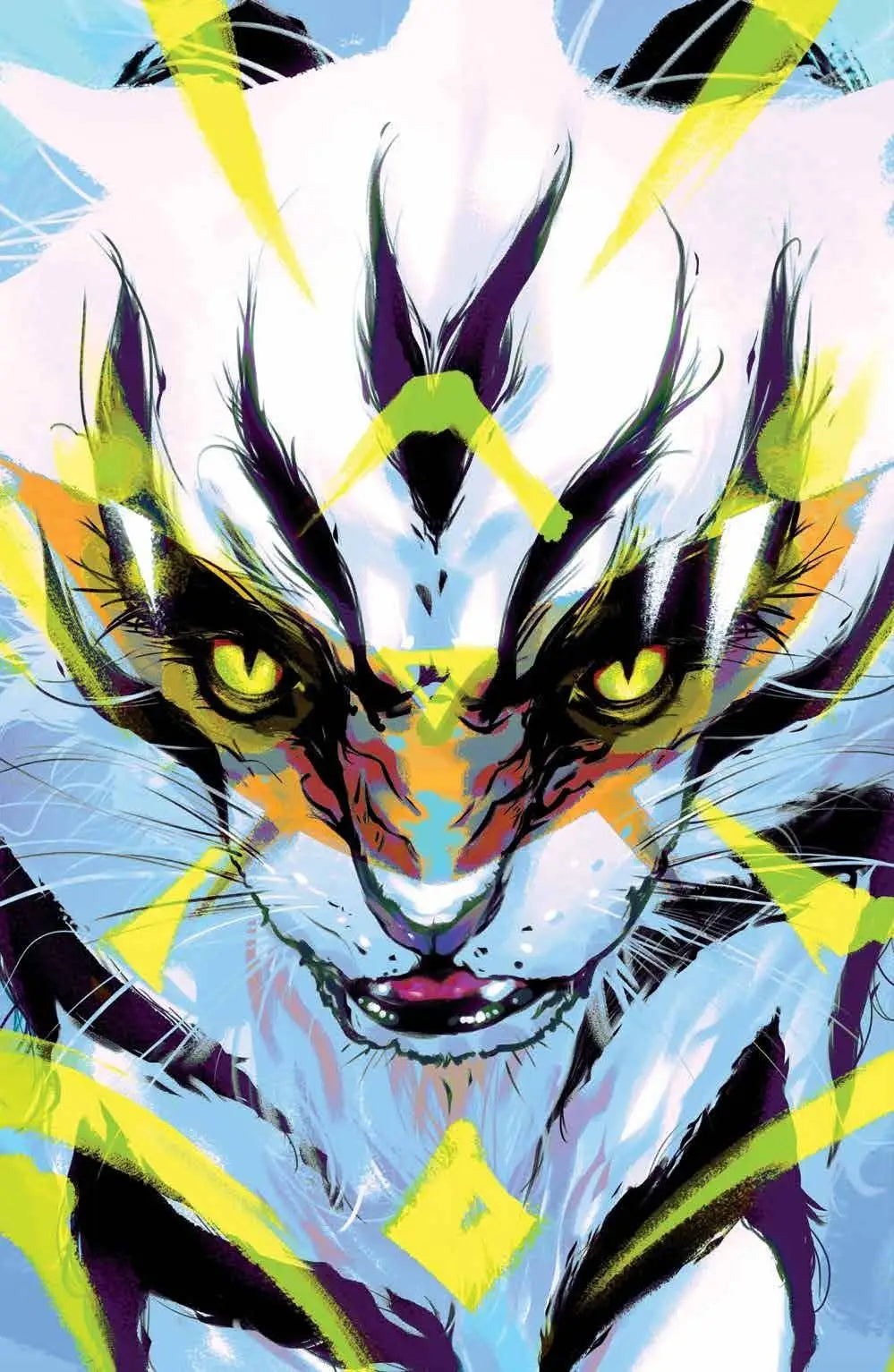 Fierce feline face with neon stripes from Power Rangers #14 Cover H Variant trading card