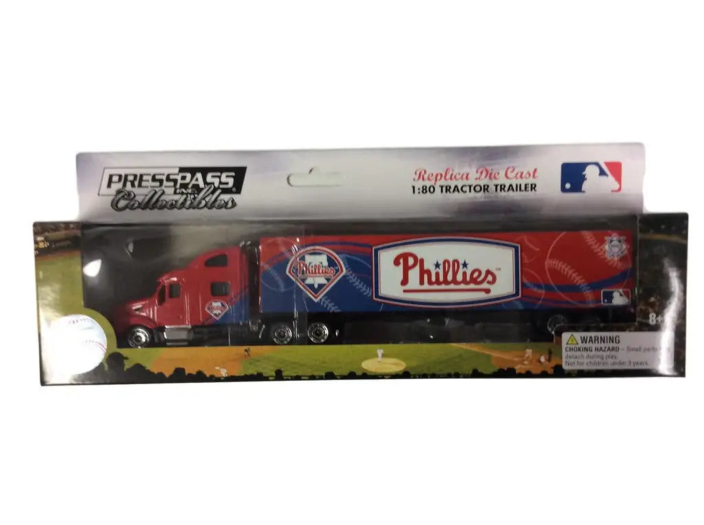 Toy tractor trailer truck featuring Philadelphia Phillies baseball team logo