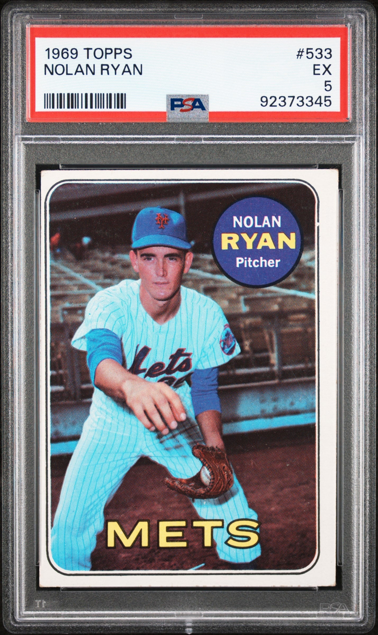 Nolan Ryan 1969 Topps #533 PSA 5 Excellent baseball card featuring New York Mets pitcher