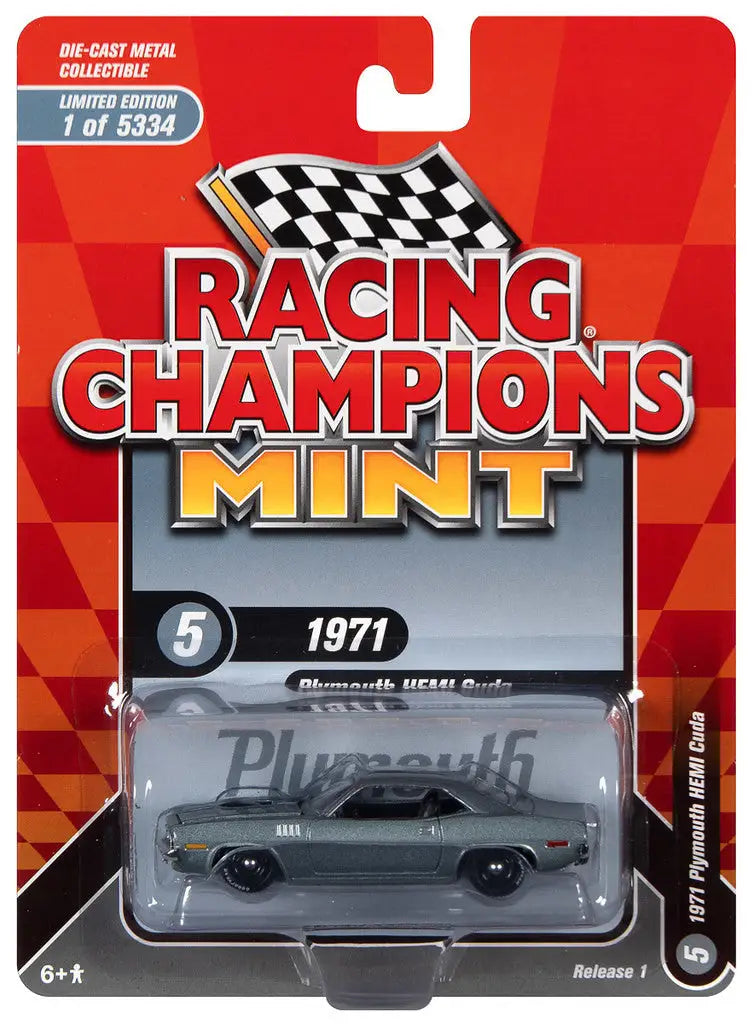 Die-cast model car packaging for Racing Champions Mint Plymouth HEMI Cuda Gray