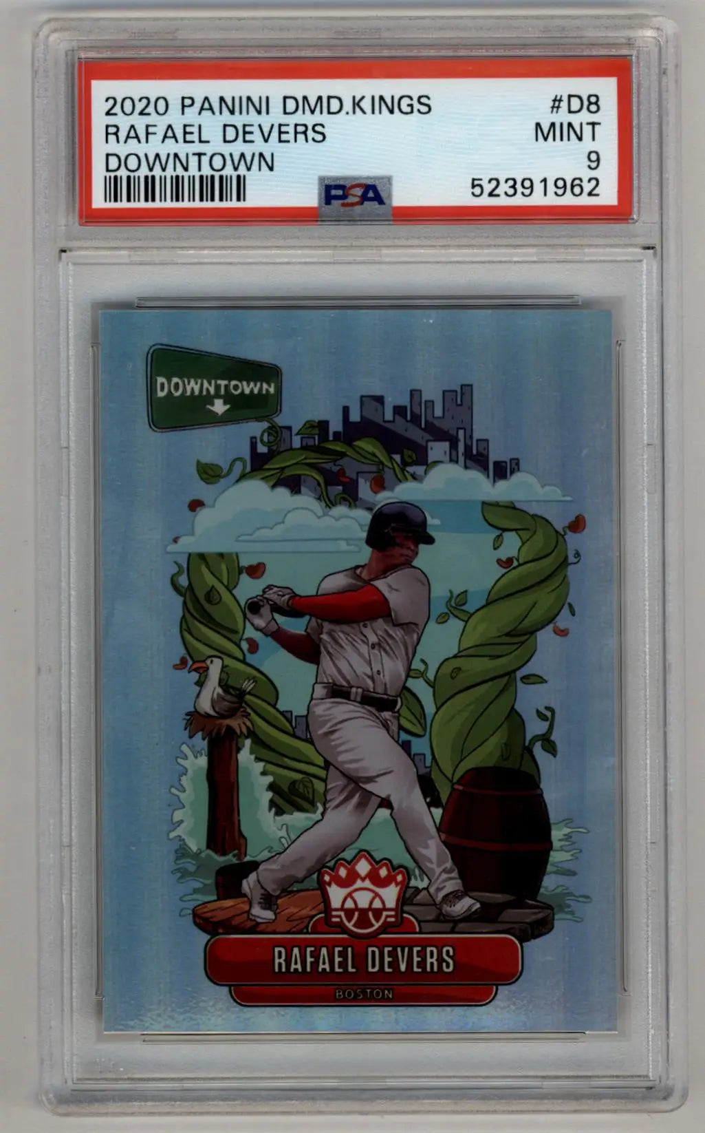 PSA-graded Rafael Devers 2020 Diamond Kings Downtown baseball card in Mint condition