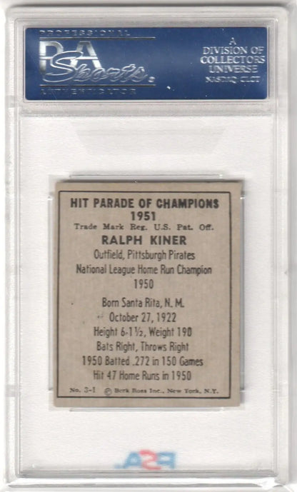 PSA-graded Ralph Kiner 1951 Berk Ross baseball card, single cards with box free shipping