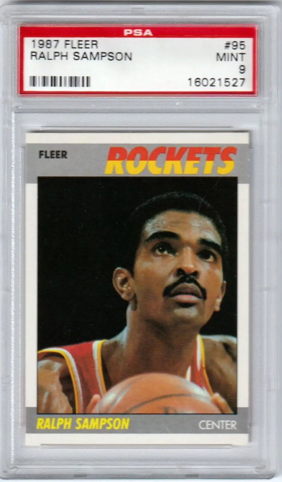 PSA-graded 1987 Fleer Ralph Sampson basketball card in protective case, Columbia Hobby