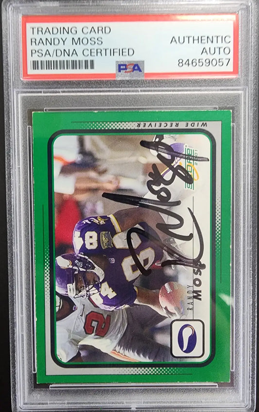 Randy Moss 2001 Score Football PSA Authentic Auto in protective case with green border design