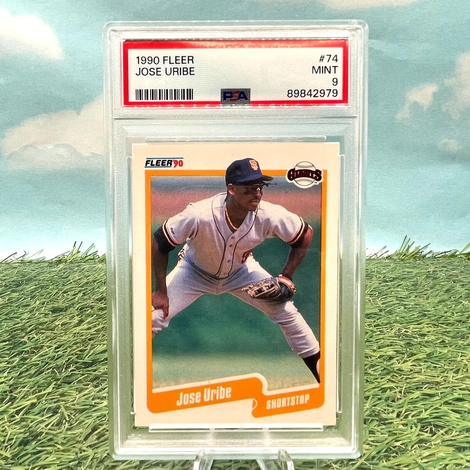 Graded Jose Uribe baseball card from 1990 Fleer, a rare PSA 9 Mint collectible