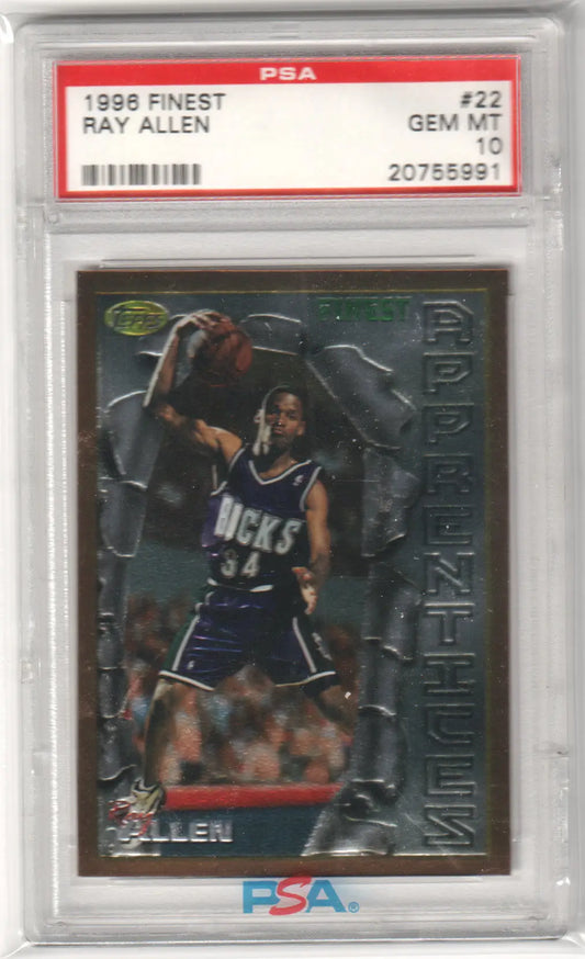 RAY ALLEN 1996 Topps Finest RC Rookie #22 PSA 10 GEM MINT - BUCKS - Graded Sports Cards