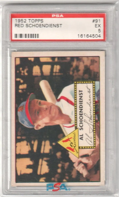 PSA-graded 1952 Topps single card of Red Schoendienst in batting pose for Columbia Hobby