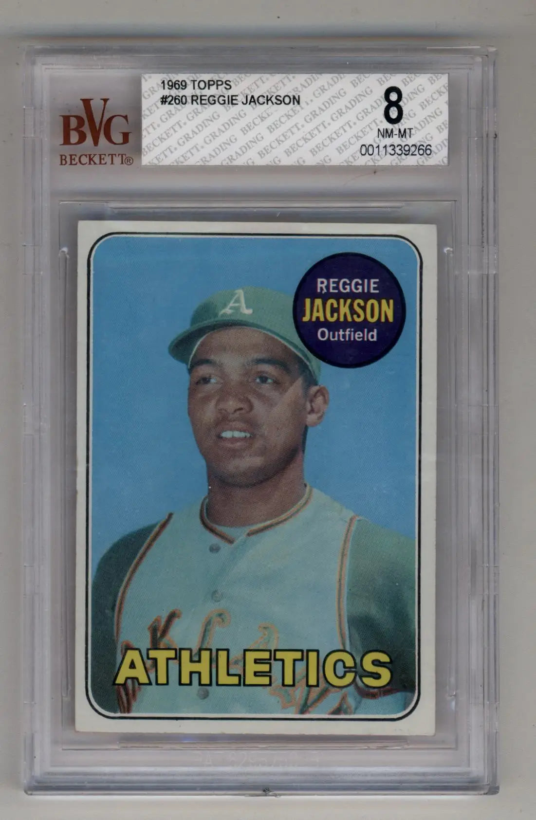 Graded Reggie Jackson 1969 Topps #260 baseball card from Oakland Athletics vintage set