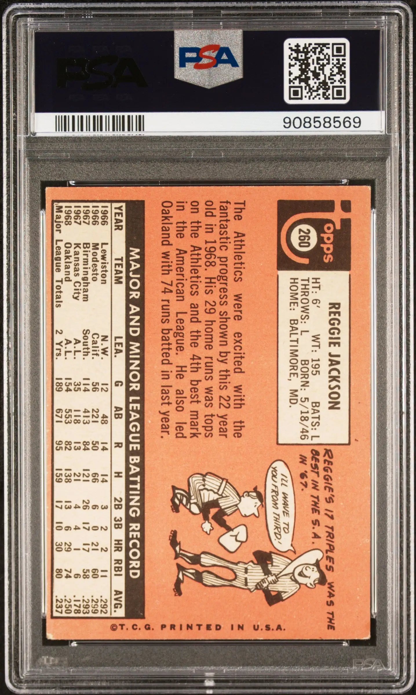 PSA-graded Reggie Jackson 1969 Topps #260 trading card with vintage orange back