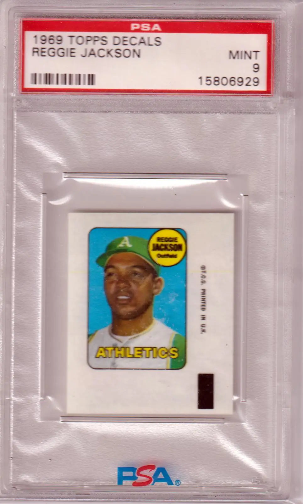 PSA-graded Reggie Jackson 1969 Topps Decals Rookie card in protective holder from Columbia Hobby