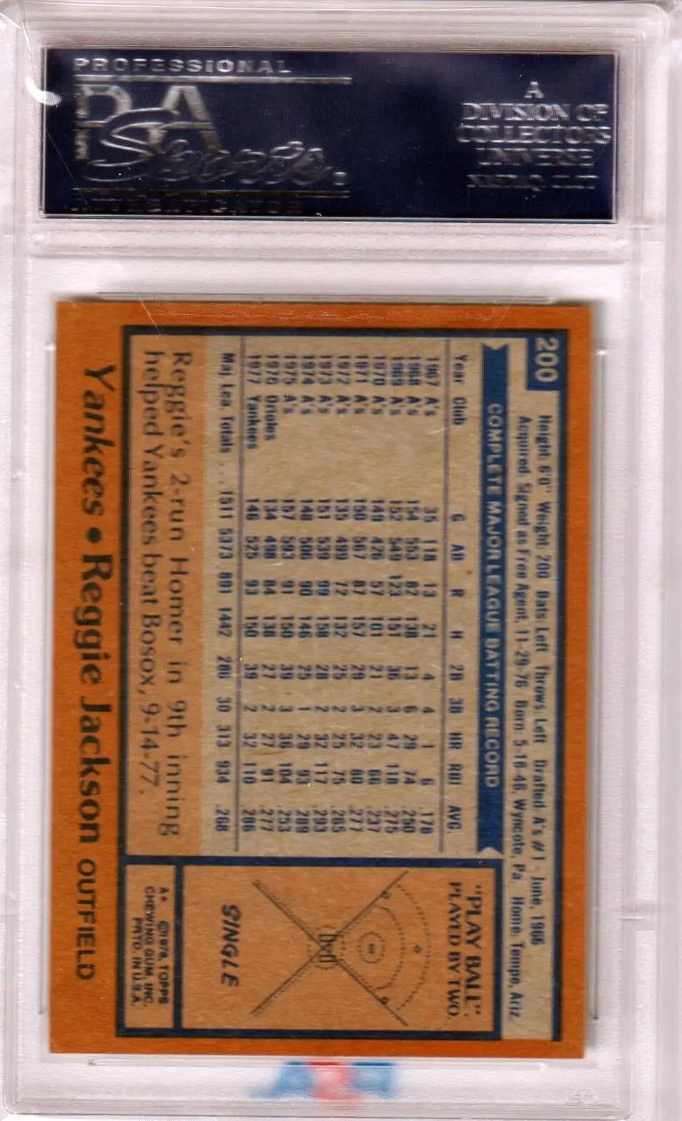 Reggie Jackson 1978 Topps #200 PSA 9 MINT baseball card in protective holder from Columbia Hobby