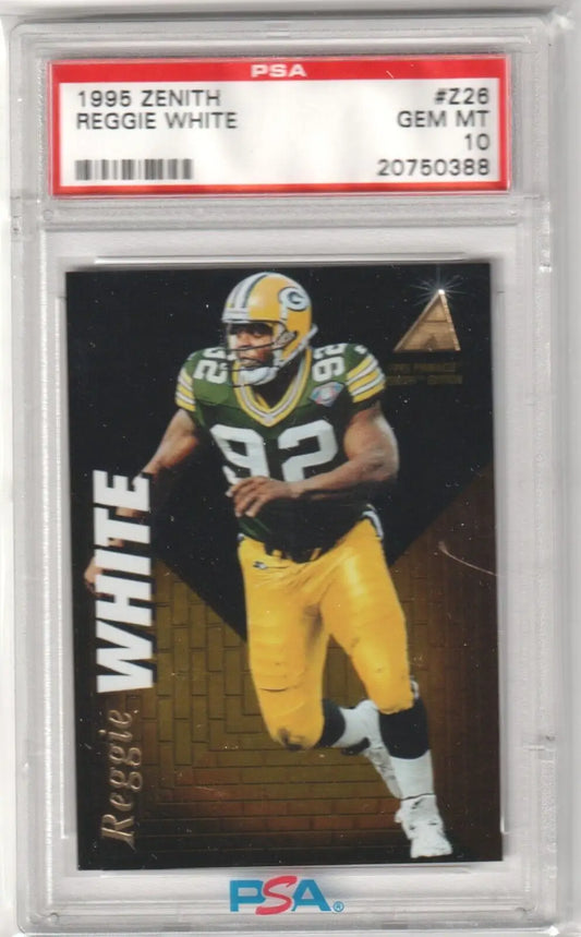 PSA-graded 1995 Zenith Green Bay Packers Reggie White card in protective case, Columbia Hobby