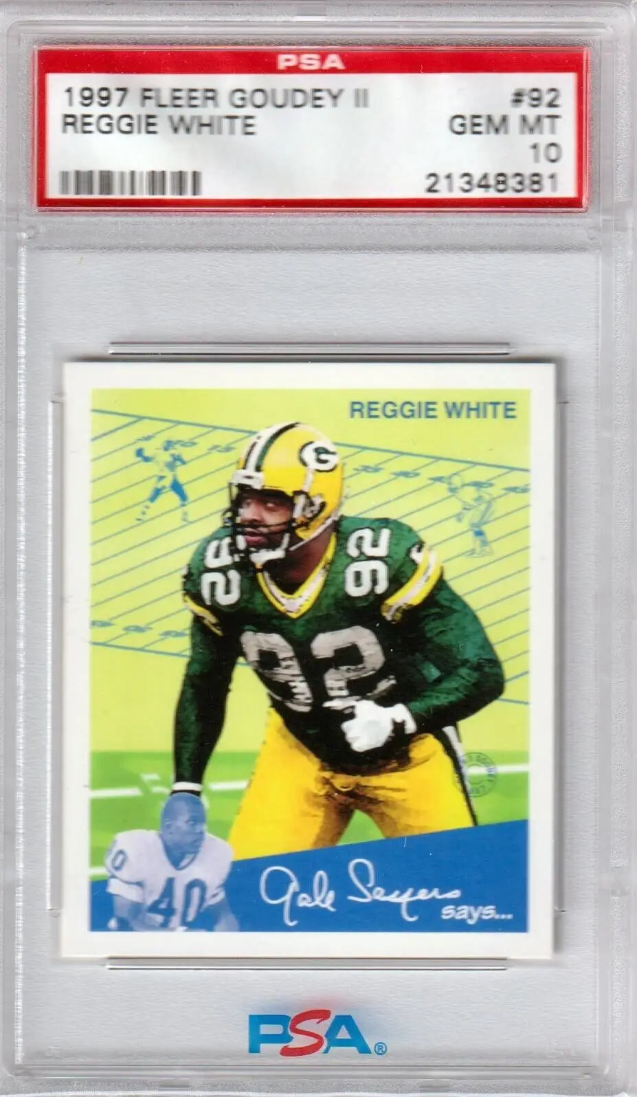 PSA-graded 1997 Fleer Goudey Reggie White football card for single cards at Columbia Hobby