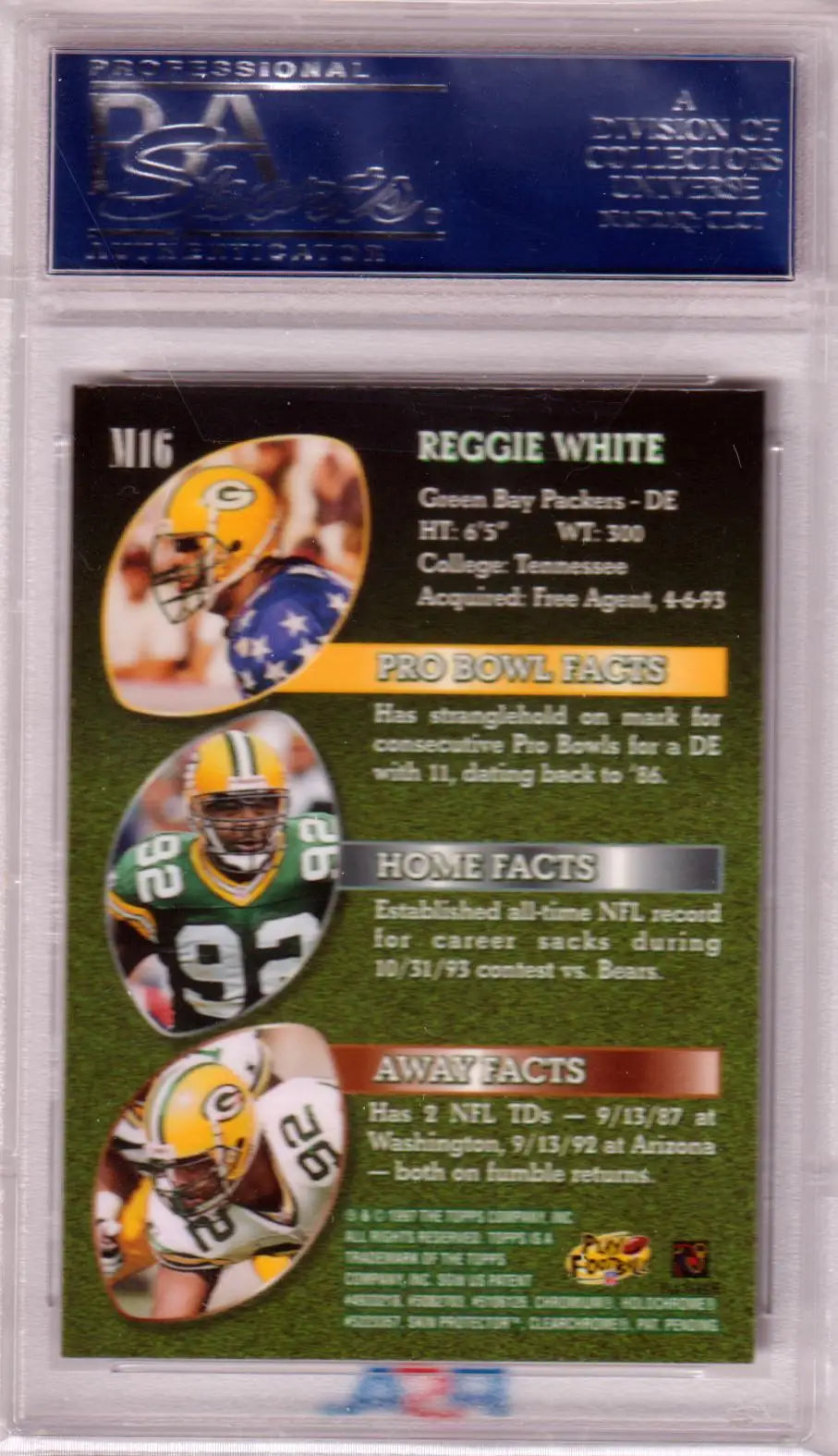 REGGIE WHITE 1997 Topps Mystery Finest #M16 Bronze PSA 10 GEM MINT Pop 4 - Graded Sports Cards