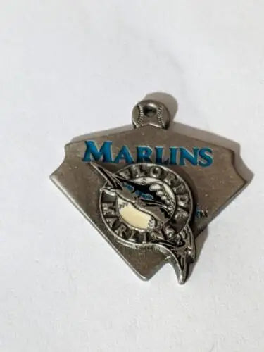 Metal pewter pendant featuring the original gloss Florida Marlins logo design