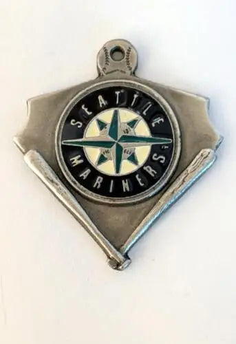 Metal charm of the Seattle Mariners logo on a pewter pendant for MLB fans