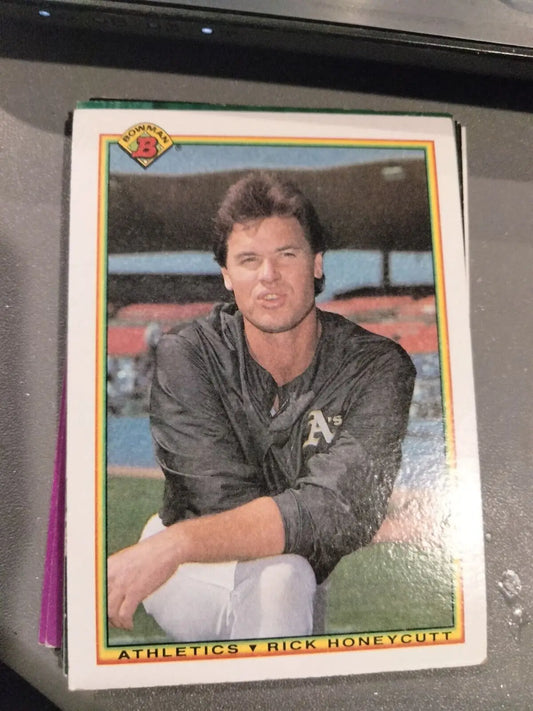 Rick Honeycutt 1990 Bowman #450 Oakland Athletics trading card displayed for purchase