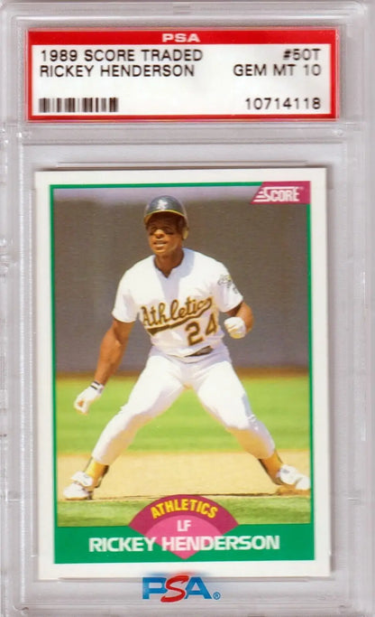 PSA-graded Rickey Henderson 1989 Score card, Oakland Athletics, single cards, Columbia Hobby