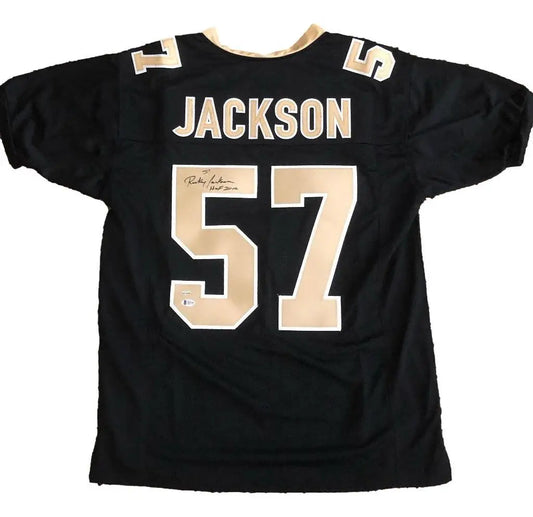 Black Rickey Jackson Orleans Saints jersey with JACKSON and number 57, autographed