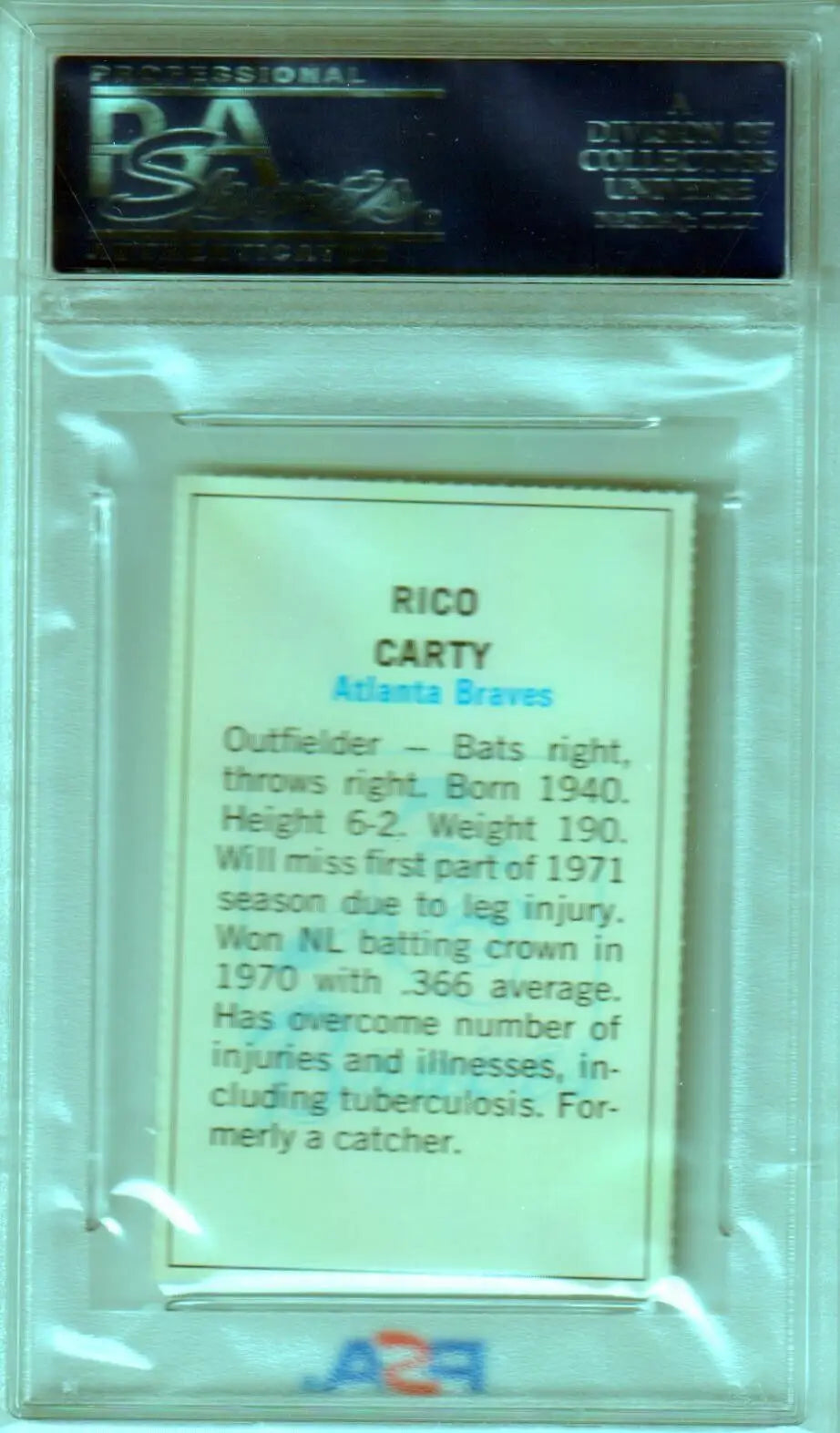 Rico Carty 1971 Dell Team Stamps Baseball Card in holder, box free shipping available