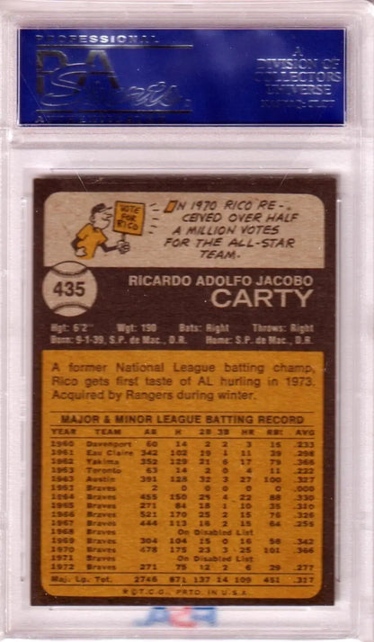 Rico Carty 1973 Topps #435 PSA 9 Mint Baseball Card in protective case from Columbia Hobby