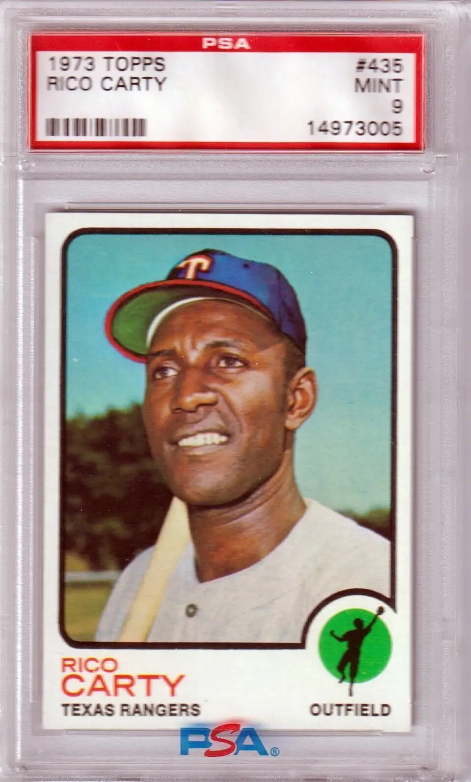 PSA-graded 1973 Topps Texas Rangers Rico Carty baseball card in protective case box free shipping