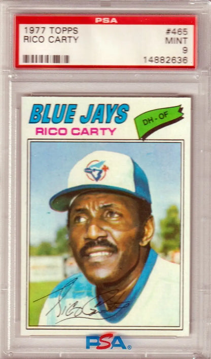 Rico Carty 1977 Topps Blue Jays baseball card in PSA 9 Mint case from Columbia Hobby