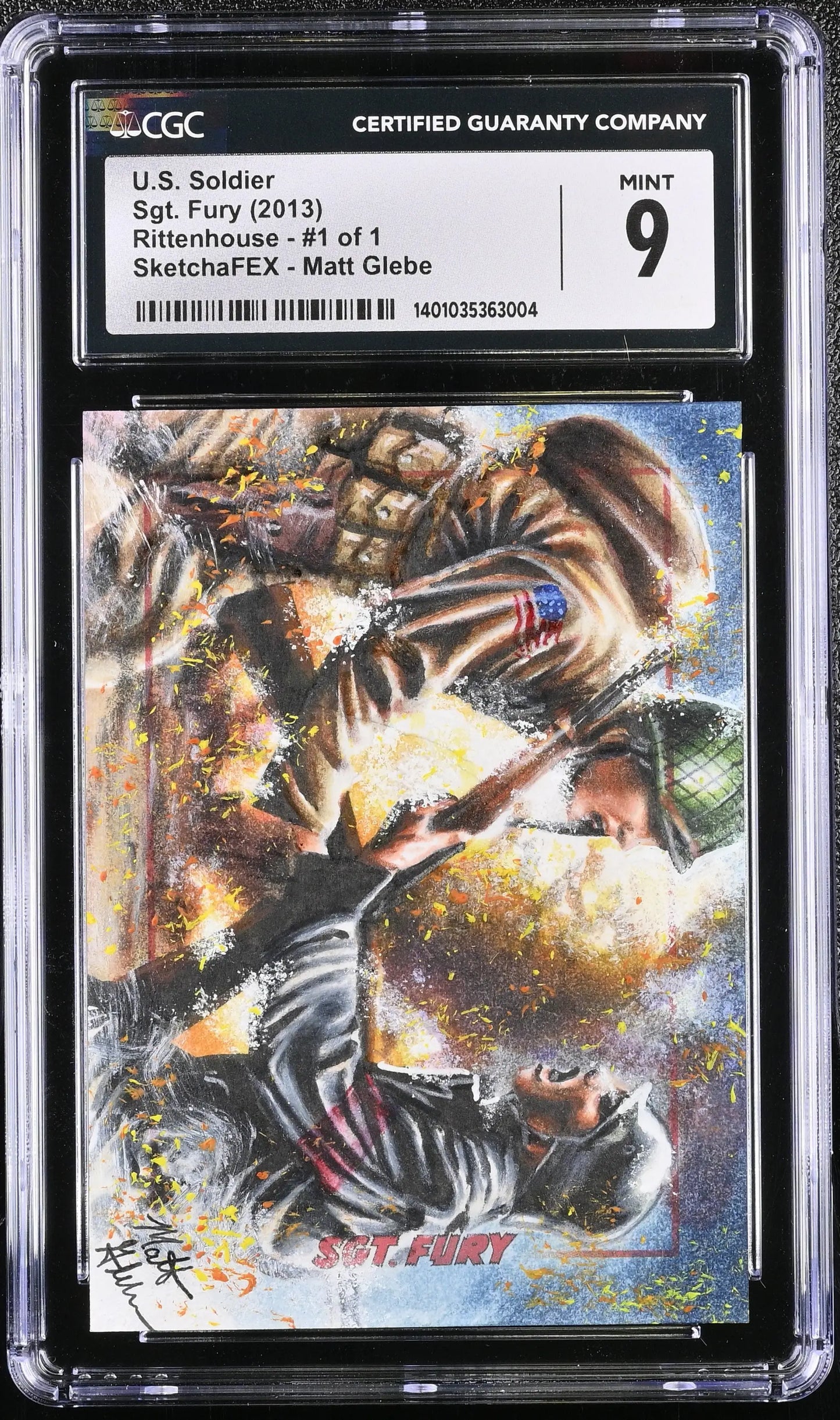 Graded CGC 9 Mint Sketch Card by Matt Glebe featuring intense sci-fi battle artwork