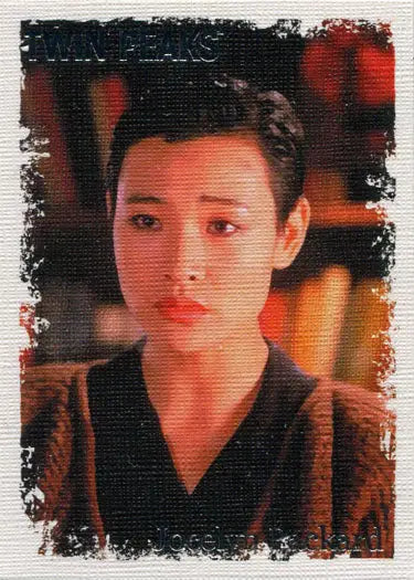 Portrait of young Asian woman in black top for Twin Peaks Original Stars trading card