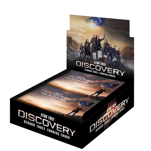 Box of Rittenhouse 2022 Star Trek Discovery trading cards with autograph cards featured