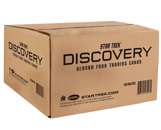 Cardboard shipping box labeled Star Trek Discovery Season Four Trading Cards in full case