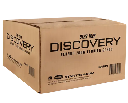 Cardboard shipping box labeled Star Trek Discovery Season Four Trading Cards in full case