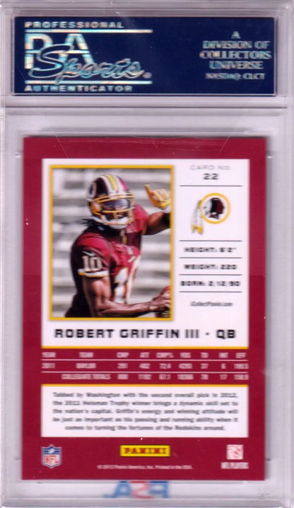 PSA-graded Robert Griffin III rookie card in red Redskins uniform, single cards from Columbia Hobby