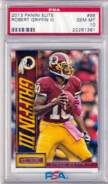 PSA graded Robert Griffin III 2013 Panini Elite football card in Redskins uniform