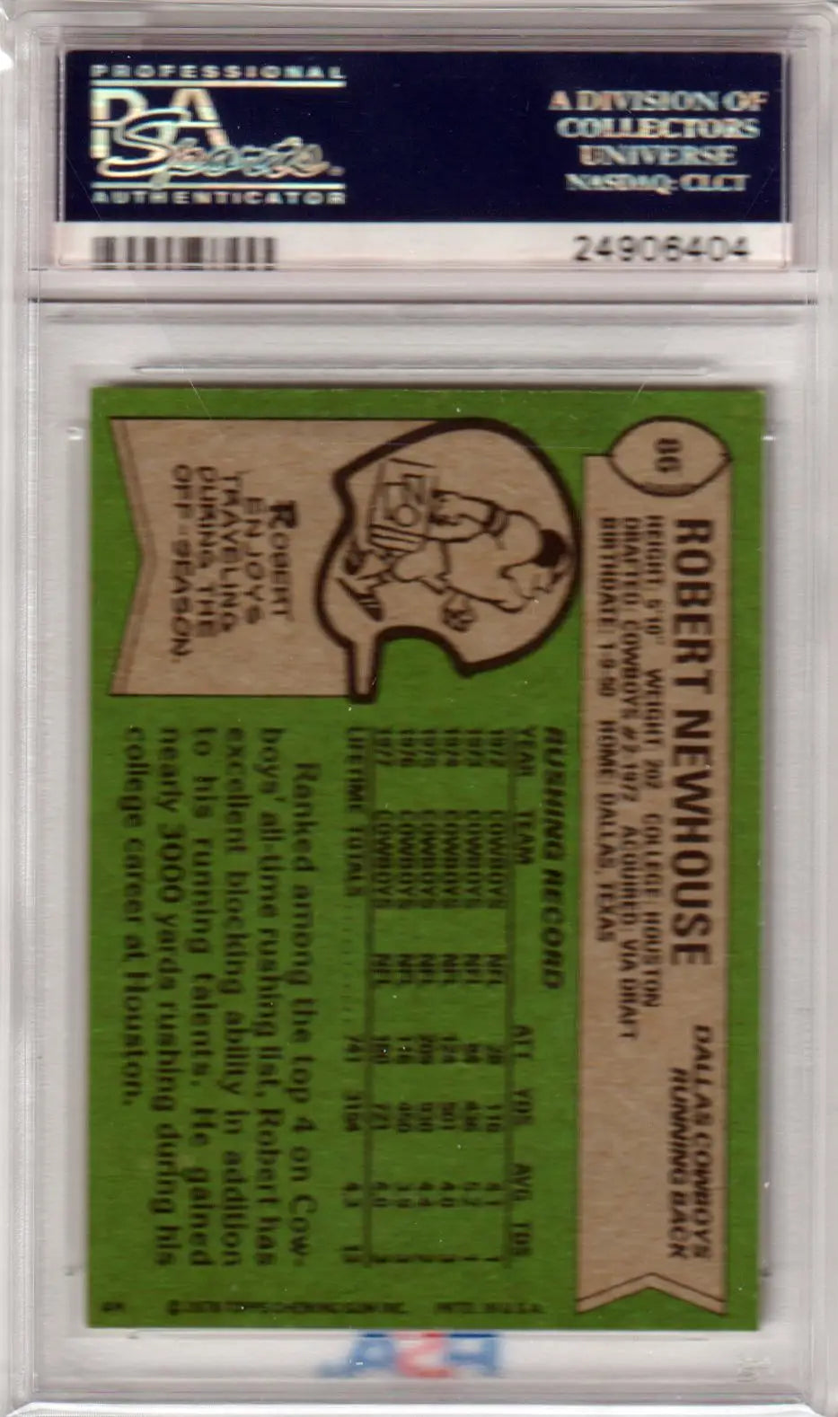 Robert Newhouse 1978 Topps #86 PSA 7 NM baseball card in protective case with green back