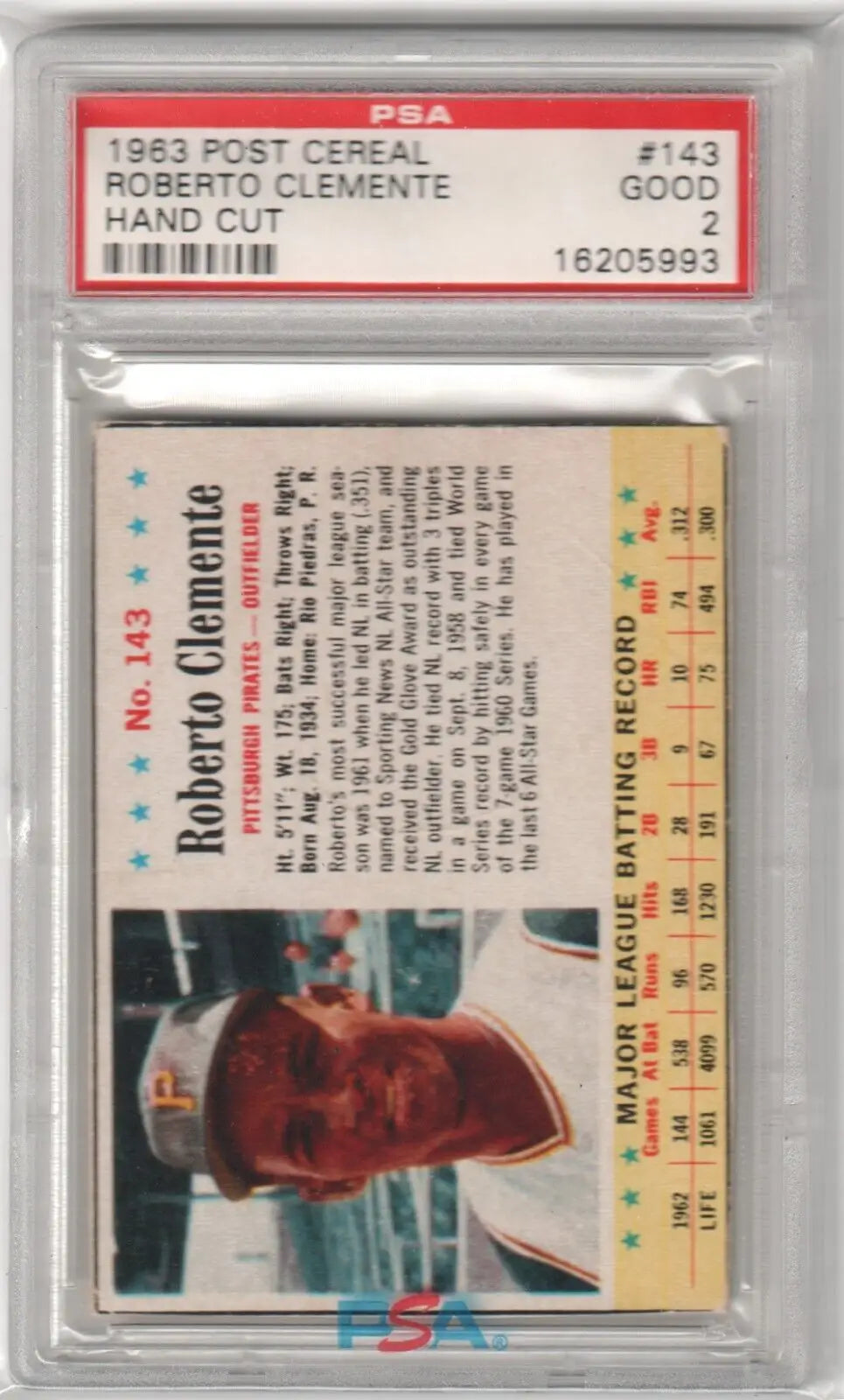 PSA-graded 1953 Post Cereal Roberto Clemente baseball card with box free shipping