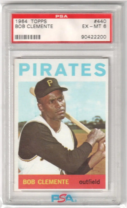 PSA 6 EX-MT Roberto Clemente 1964 Topps #440 baseball card in protective case at Columbia Hobby