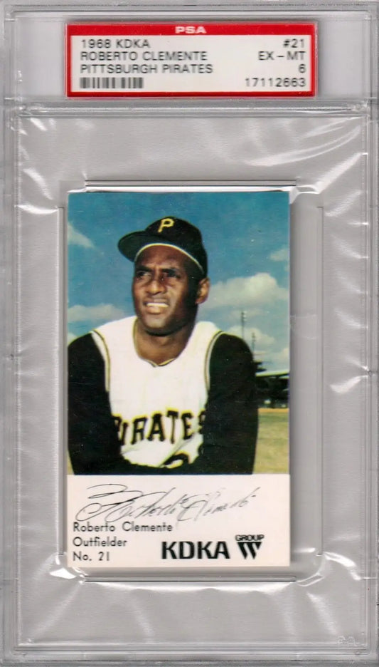 PSA-graded Roberto Clemente 1968 baseball card in white uniform, single cards from Columbia Hobby