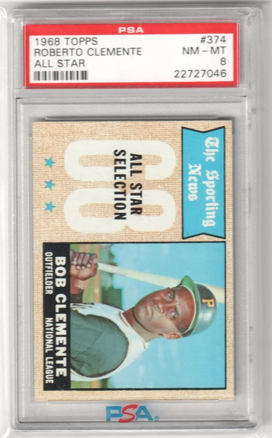 1968 Topps Roberto Clemente All-Star baseball card PSA NM-MT 8 from Columbia Hobby