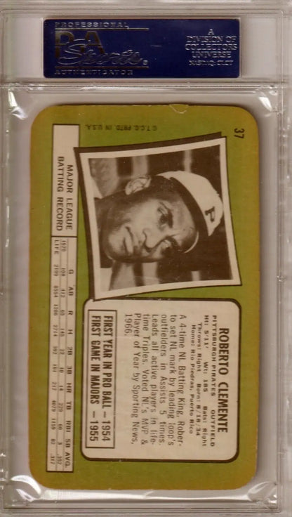 Vintage Roberto Clemente 1971 Topps Super #37 card in protective holder for Columbia hobby