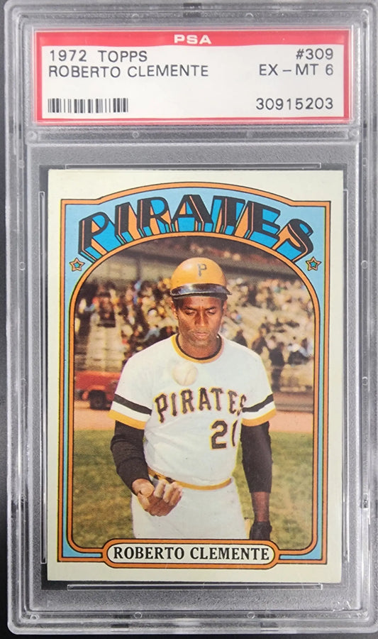 PSA-graded Roberto Clemente 1972 Topps #309 baseball card in protective case