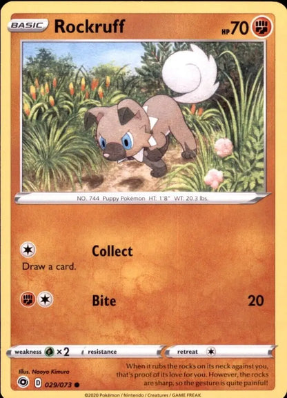 Rockruff Pokémon card from Champions Path TCG Fighting 2020 Basic collection