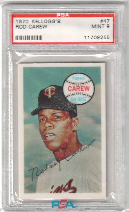 PSA-graded 1970 Kellogg’s Rod Carew #47 baseball card in protective case, Columbia Hobby